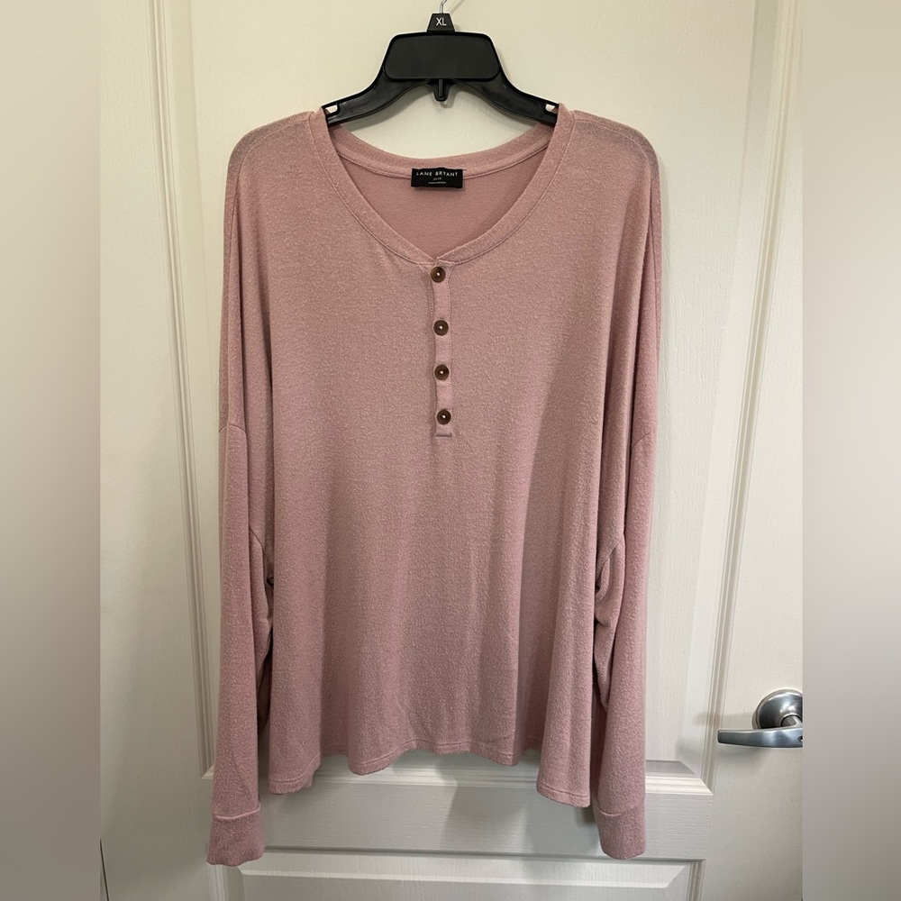 Lane Bryant Women's Plus Size Henley Long Sleeve Sweater Shirt Pink 26/28 - Picture 1 of 8